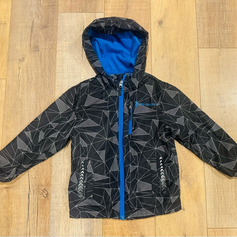 Free Country Black Geometric Hooded Jacket with Blue Lining